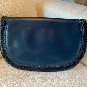 Vintage Navy Leather Salvatore Ferragamo Clutch w/ Snakeskin Accent